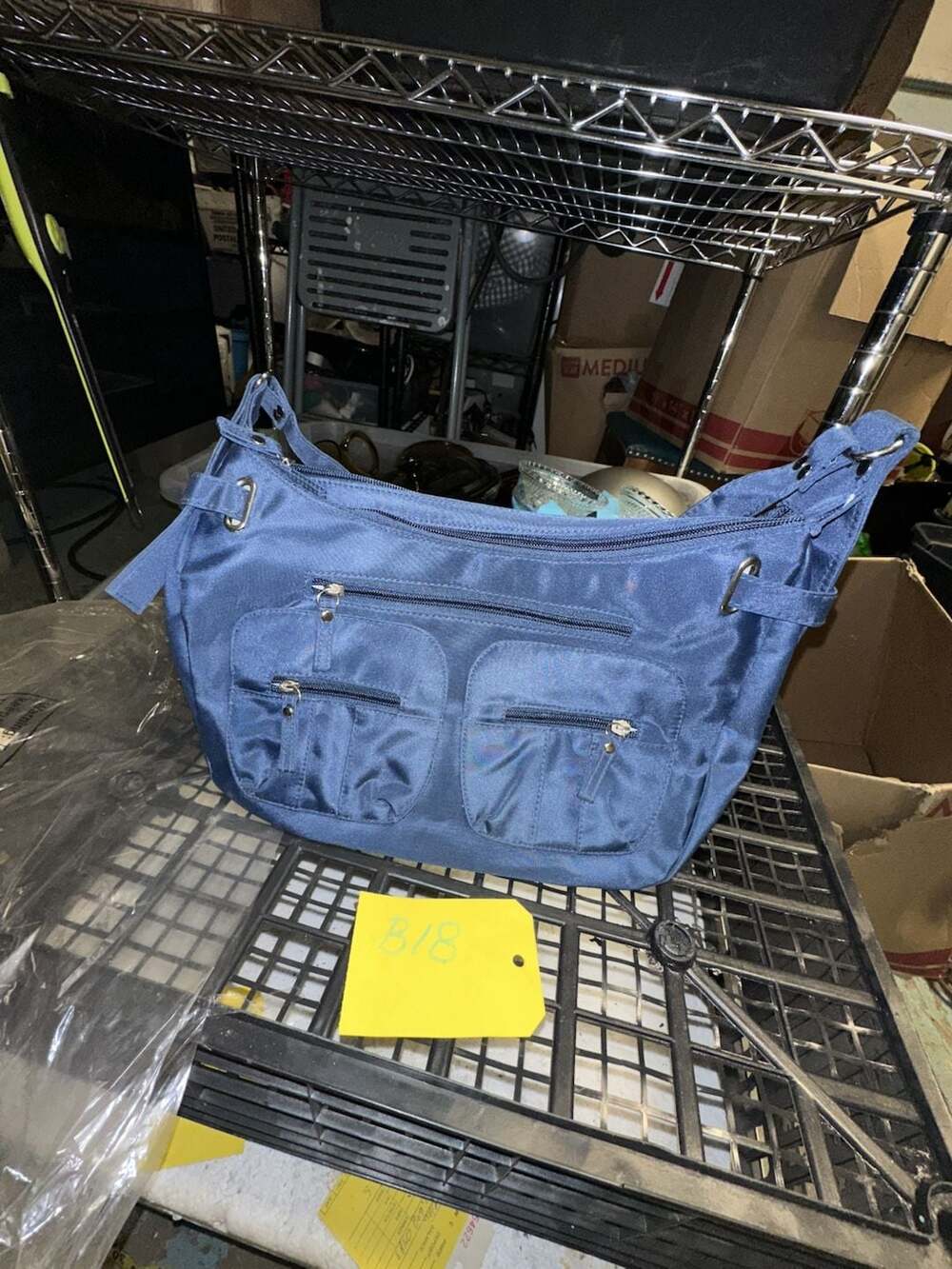 Blue Nylon Multi-Pocket Crossbody Shoulder Bag